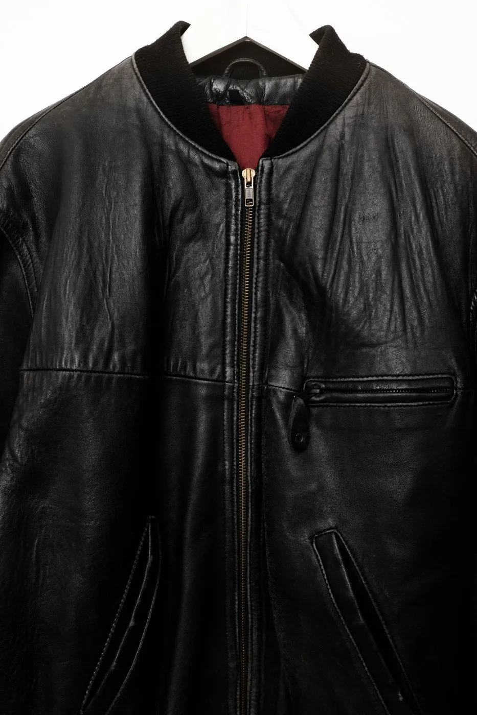 0404_LEATHER BLACK BOMBER JACKET