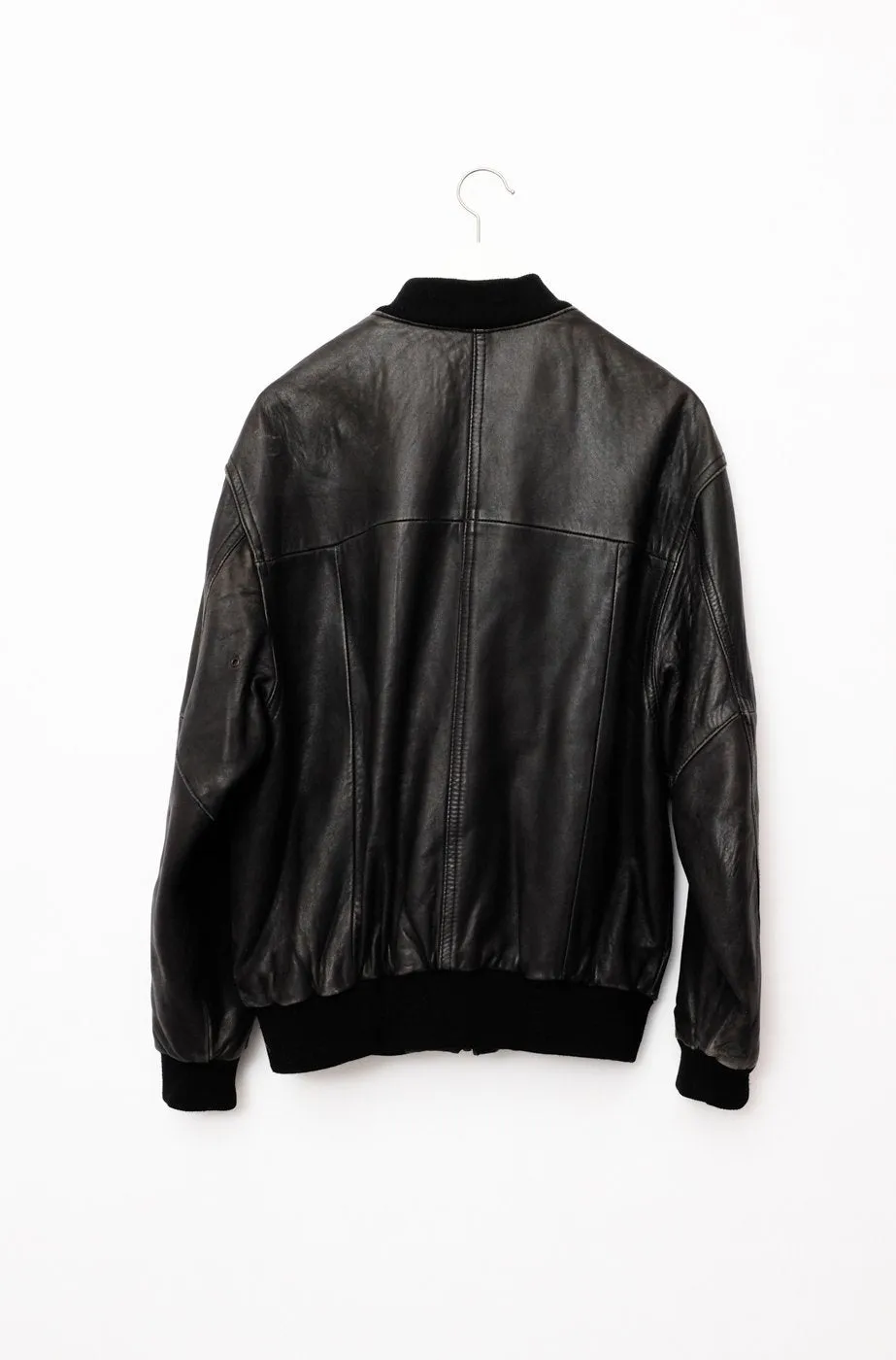 0404_LEATHER BLACK BOMBER JACKET