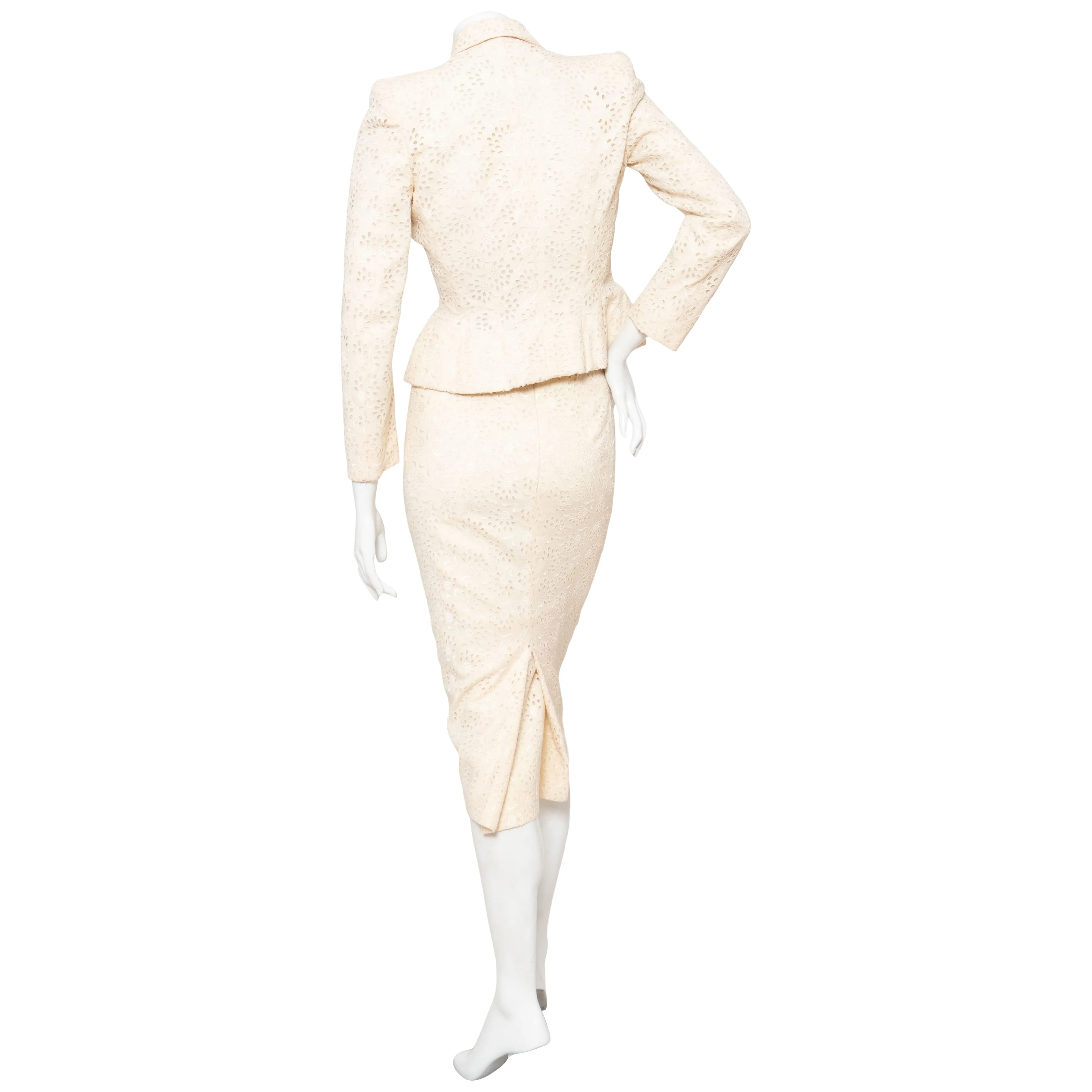 1996 Ivory Broderie Anglaise Skirt Suit