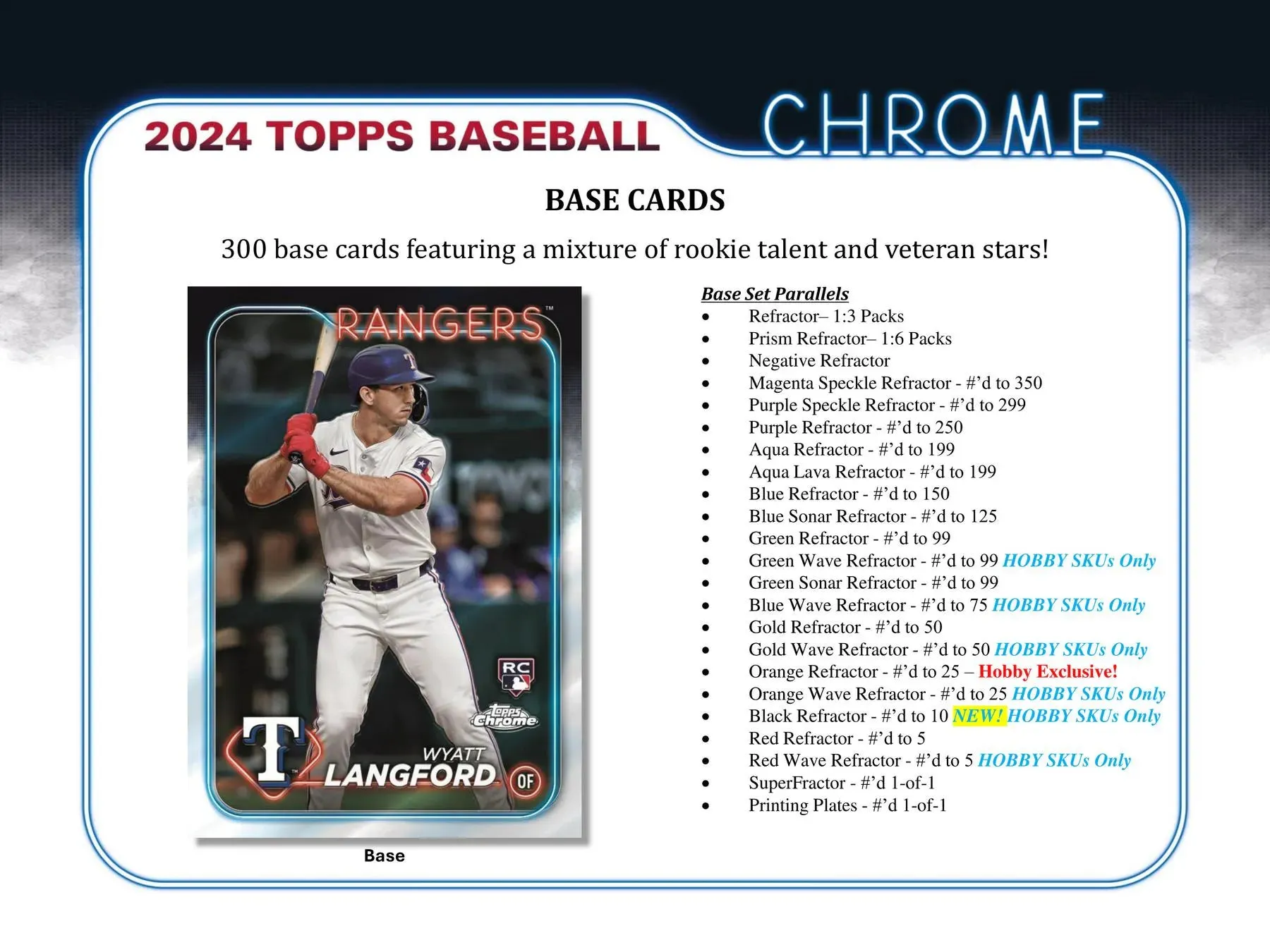 2024 Topps Chrome Baseball Hobby Box 24 Packs Per Box, 4 Cards Per Pack