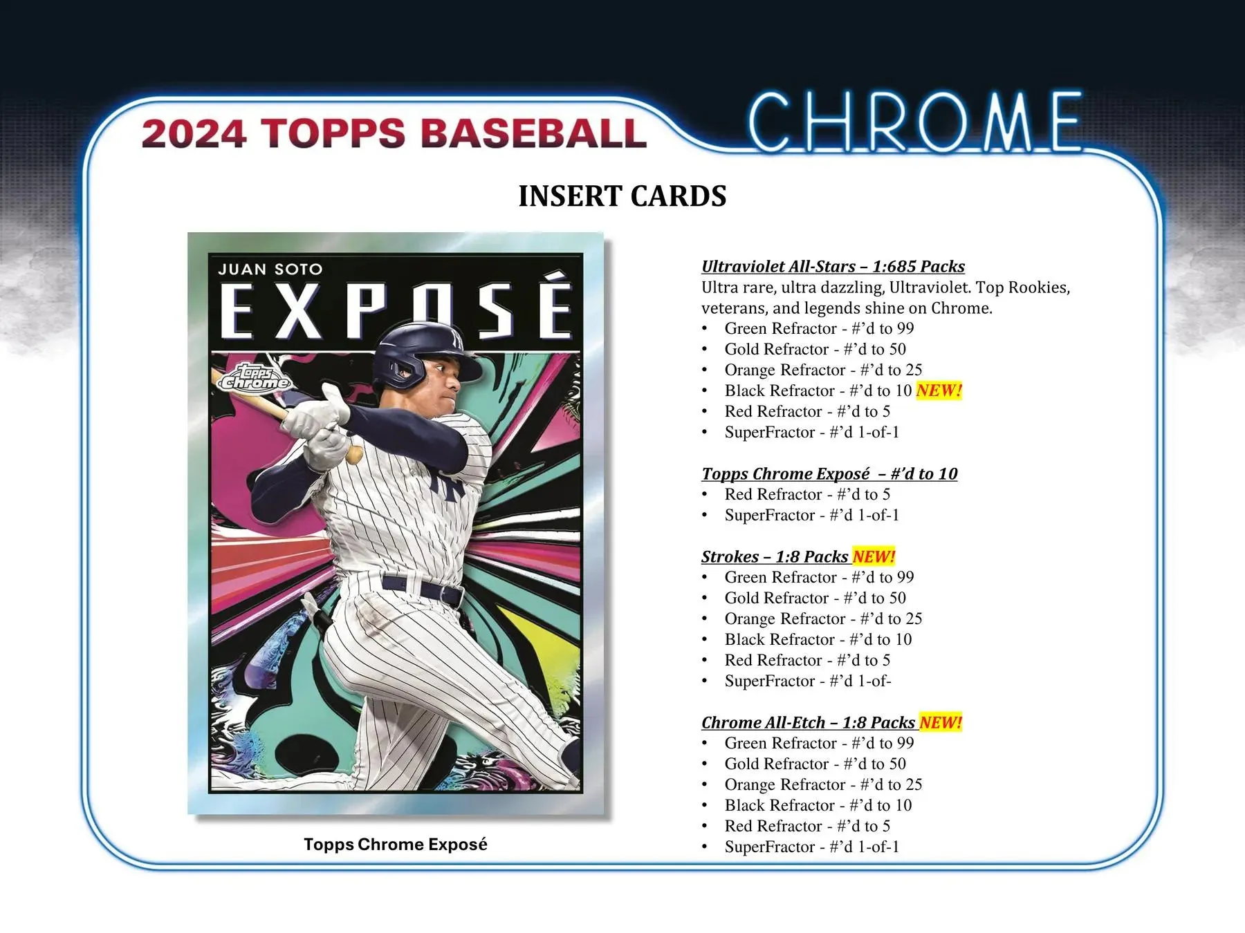 2024 Topps Chrome Baseball Hobby Box 24 Packs Per Box, 4 Cards Per Pack