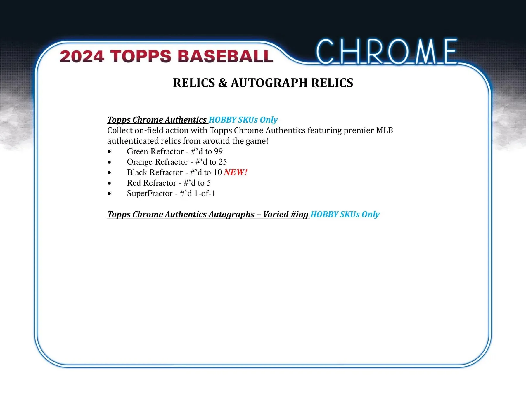 2024 Topps Chrome Baseball Hobby Box 24 Packs Per Box, 4 Cards Per Pack