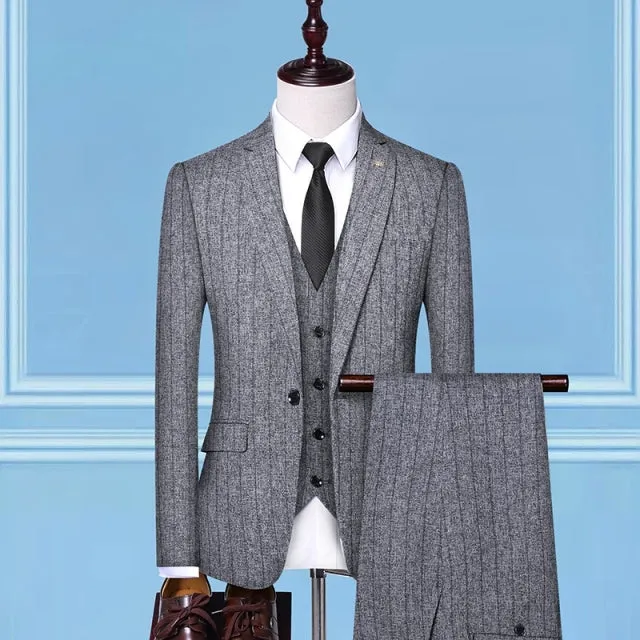 3 Pieces Set Men Plaid Vest Blazer Pants Suit Jacket Coat