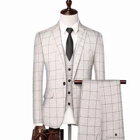 3 Pieces Set Men Plaid Vest Blazer Pants Suit Jacket Coat