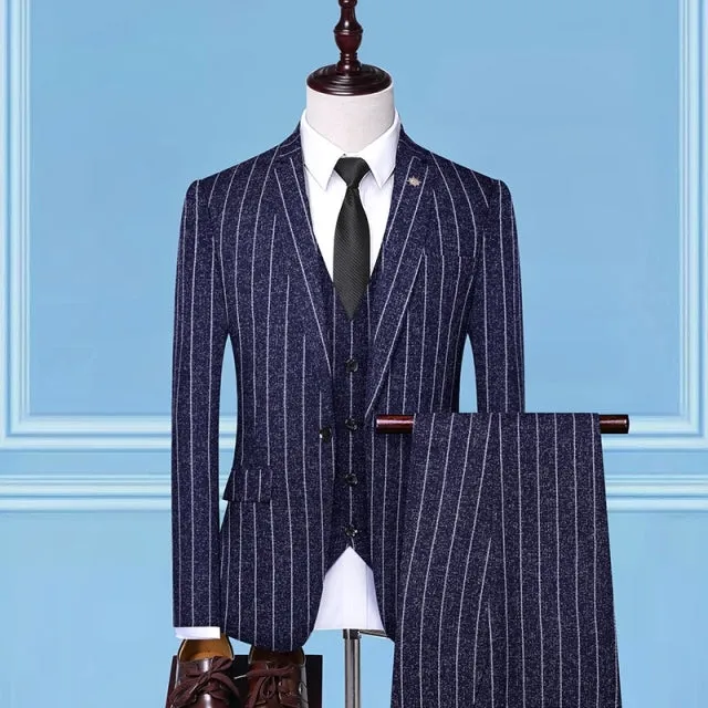 3 Pieces Set Men Plaid Vest Blazer Pants Suit Jacket Coat