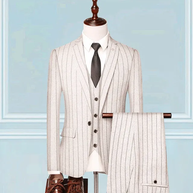 3 Pieces Set Men Plaid Vest Blazer Pants Suit Jacket Coat