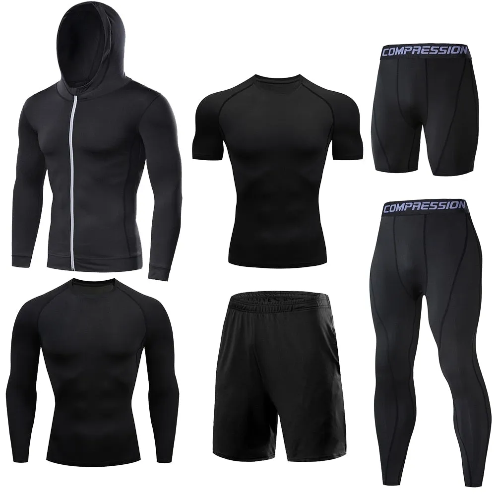 6 Pcs/Set Dry Fit Men's Training Sportswear Set Gym Fitness Compression Sport Suit Jogging Tight Sports Wear Clothes Male