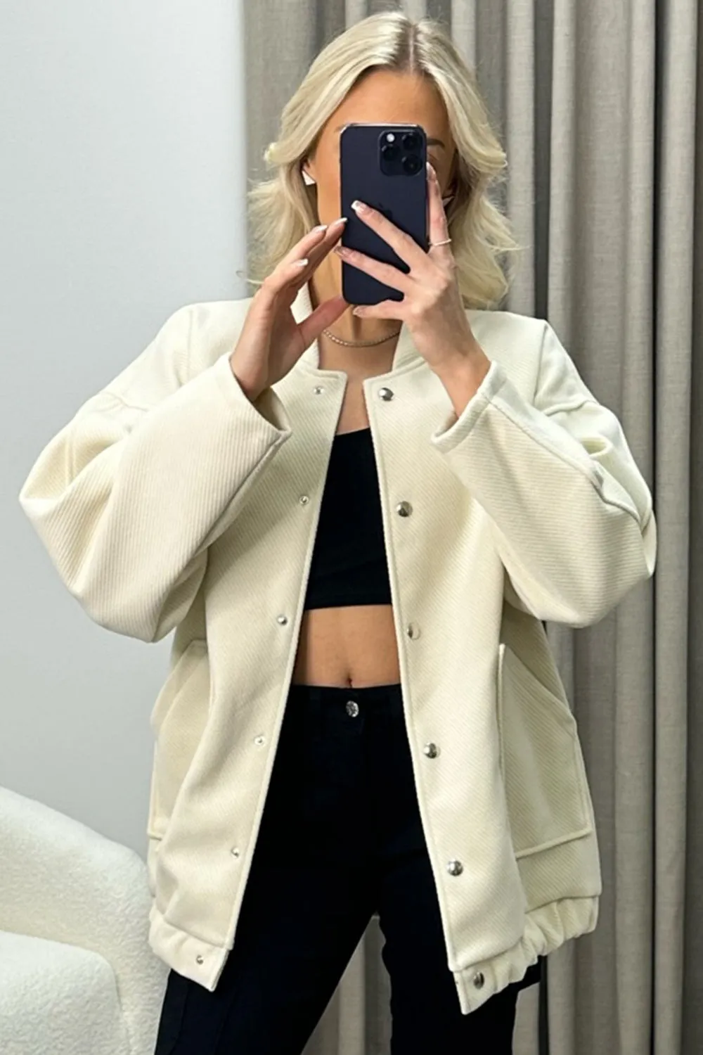 Adriana Beige Oversized Bomber Jacket