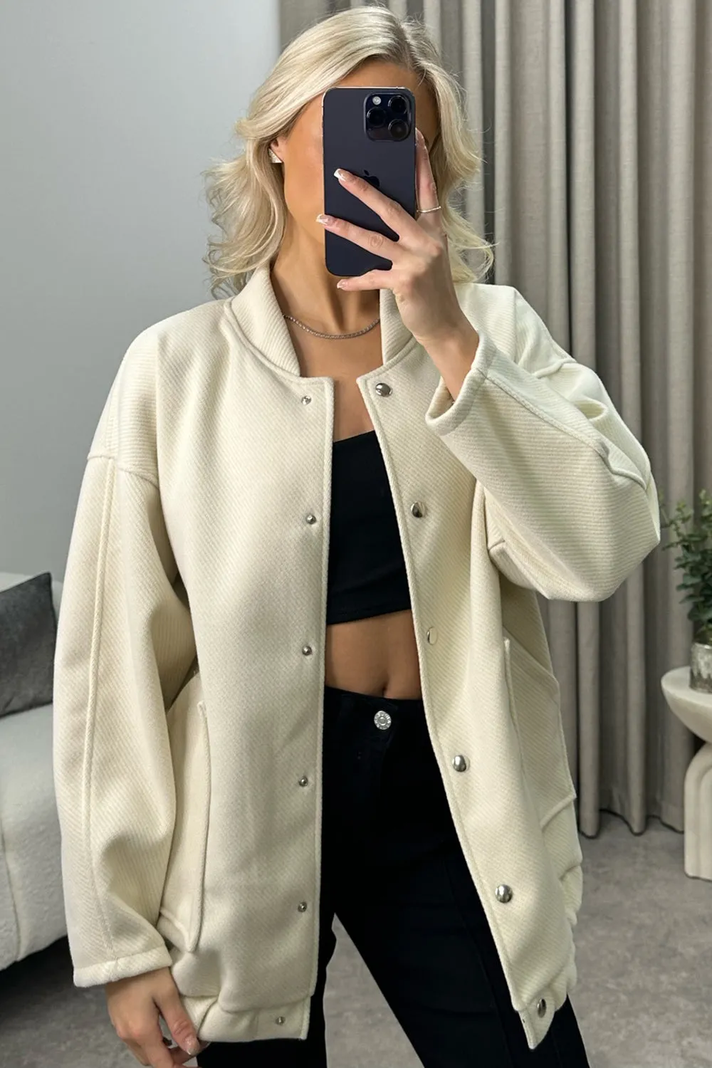 Adriana Beige Oversized Bomber Jacket