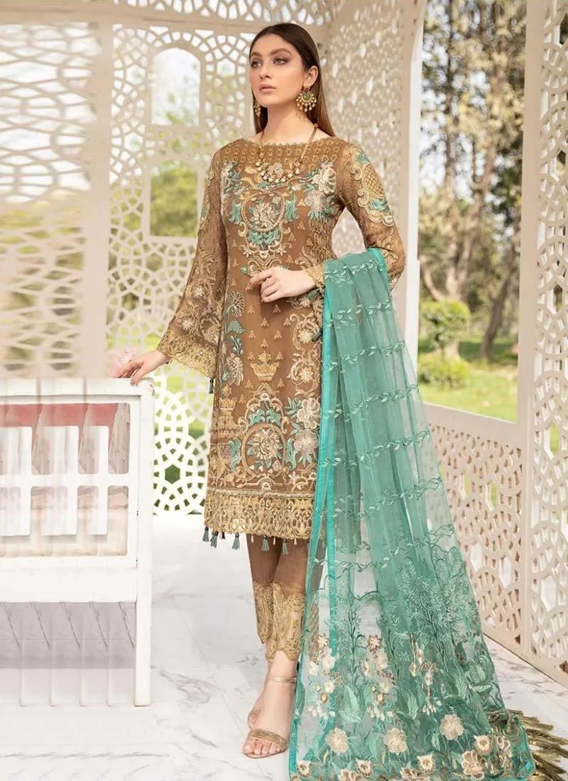 Aesthetic Brown Color Georgette Base Heavy Wedding Wear Salwar Suit