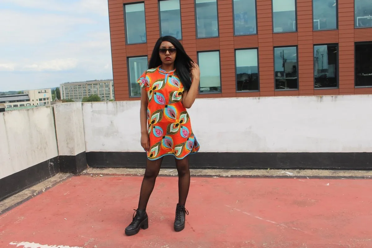 African Dress in Orange Ankara Print