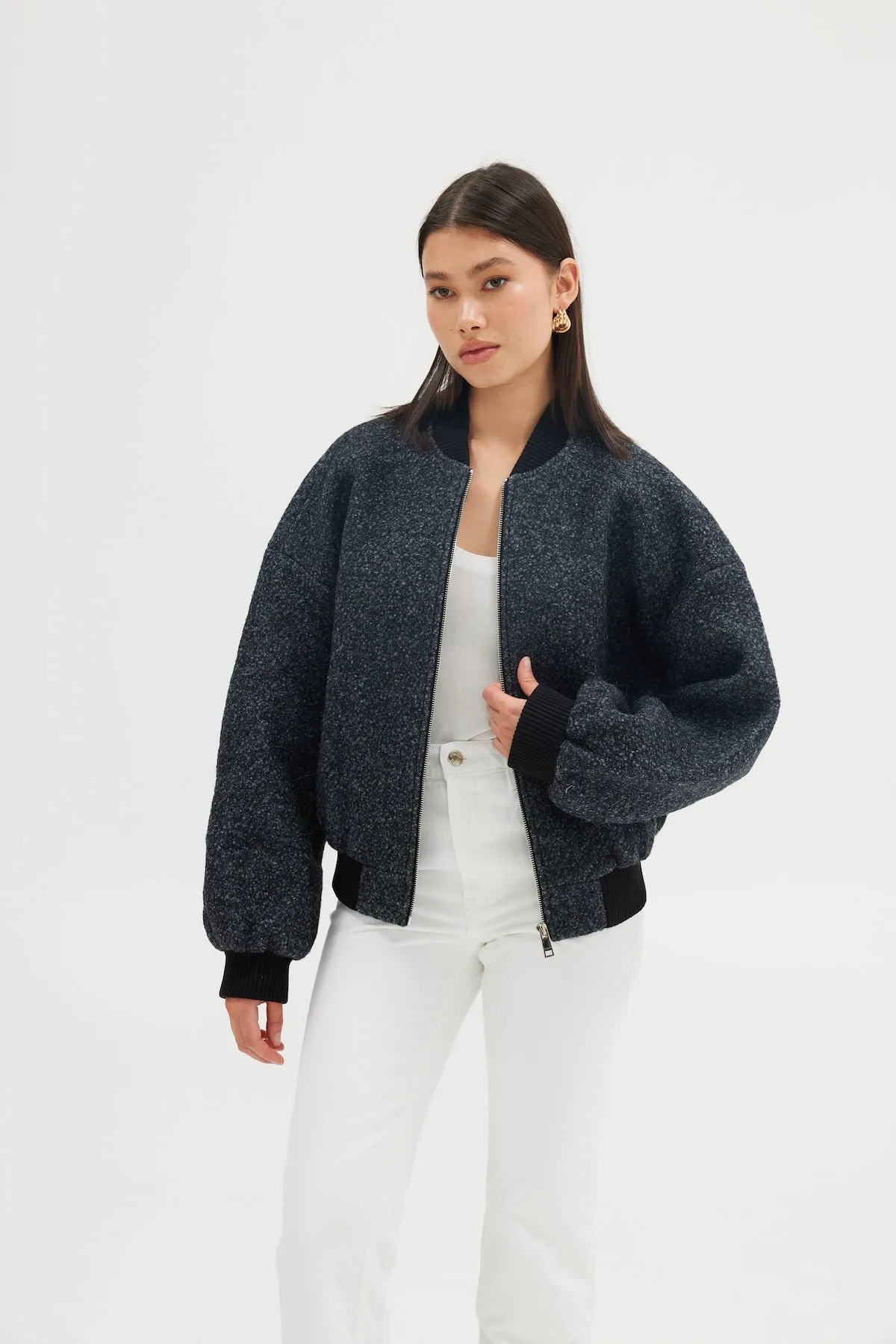 Alanna Boucle Bomber - Charcoal