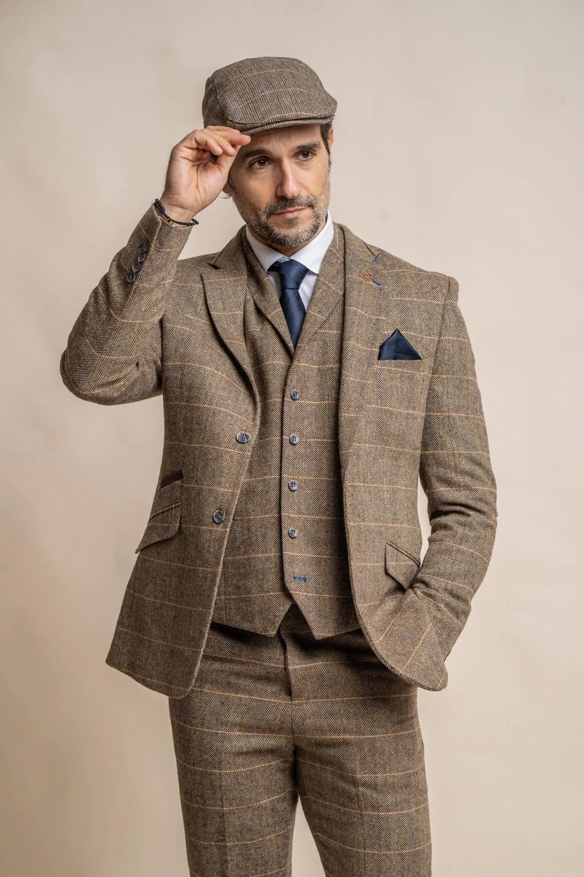 Albert Brown Tweed 3 Piece Wedding Suit