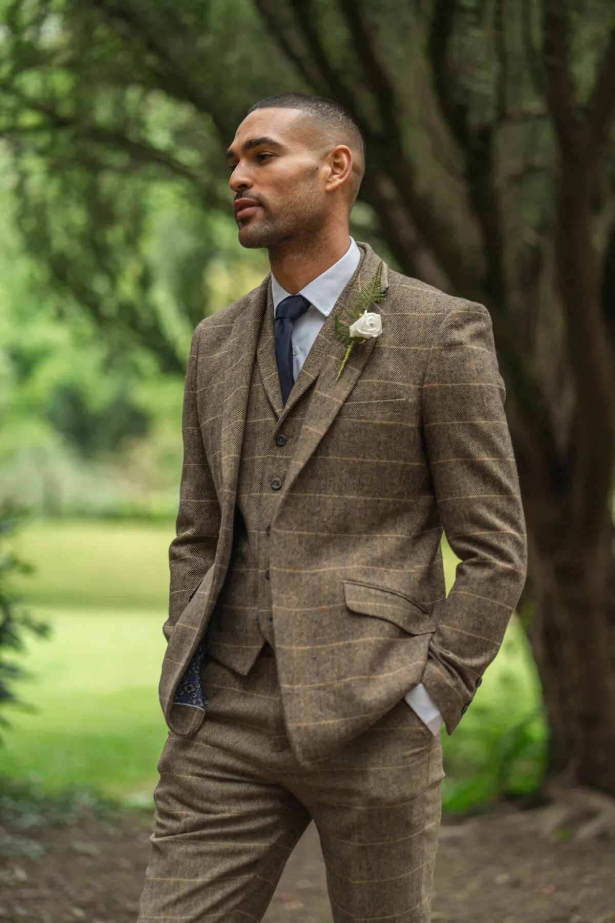 Albert Brown Tweed 3 Piece Wedding Suit