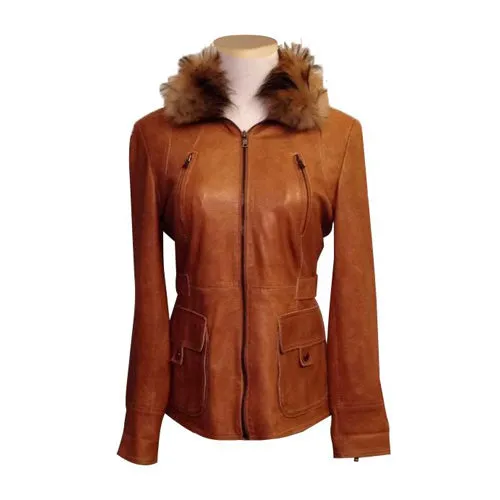 Alfie Nixon’s Tan Leather Jacket With Fur Collar