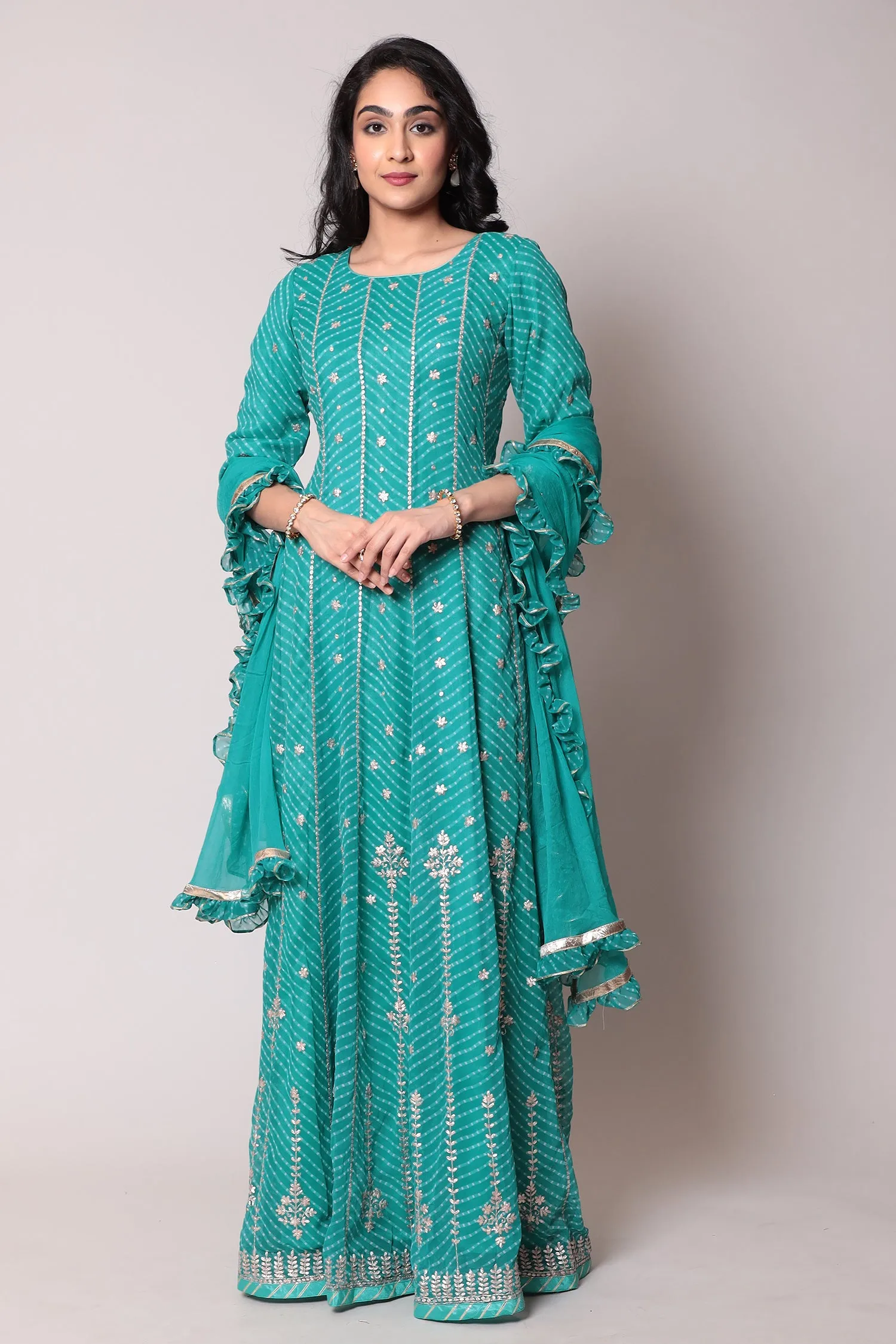 Anarkali Georgette Pittan Suit with Mothra Work