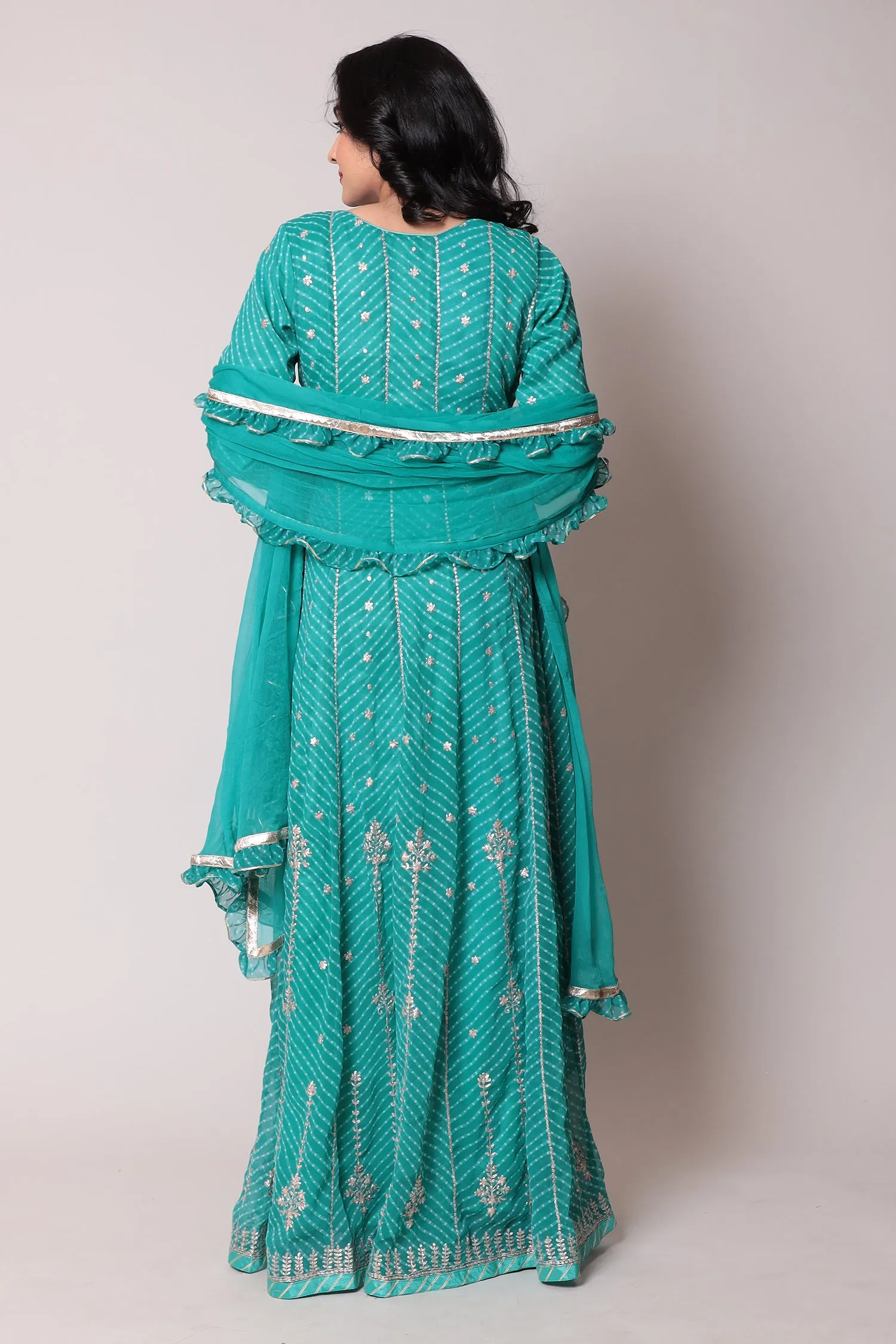 Anarkali Georgette Pittan Suit with Mothra Work