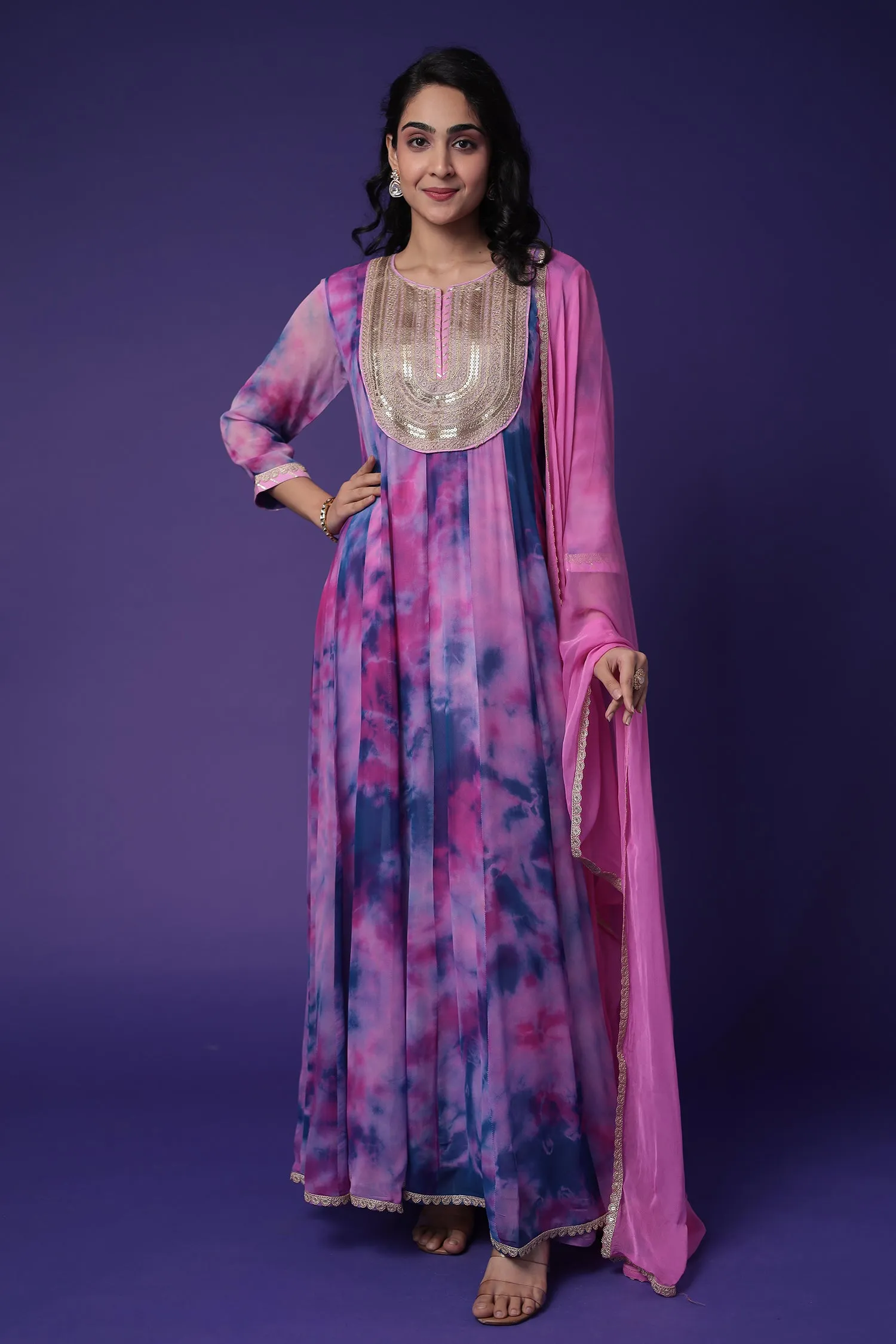 Anarkali Tie & Dye Georgette Suit Embroidered with Dori work