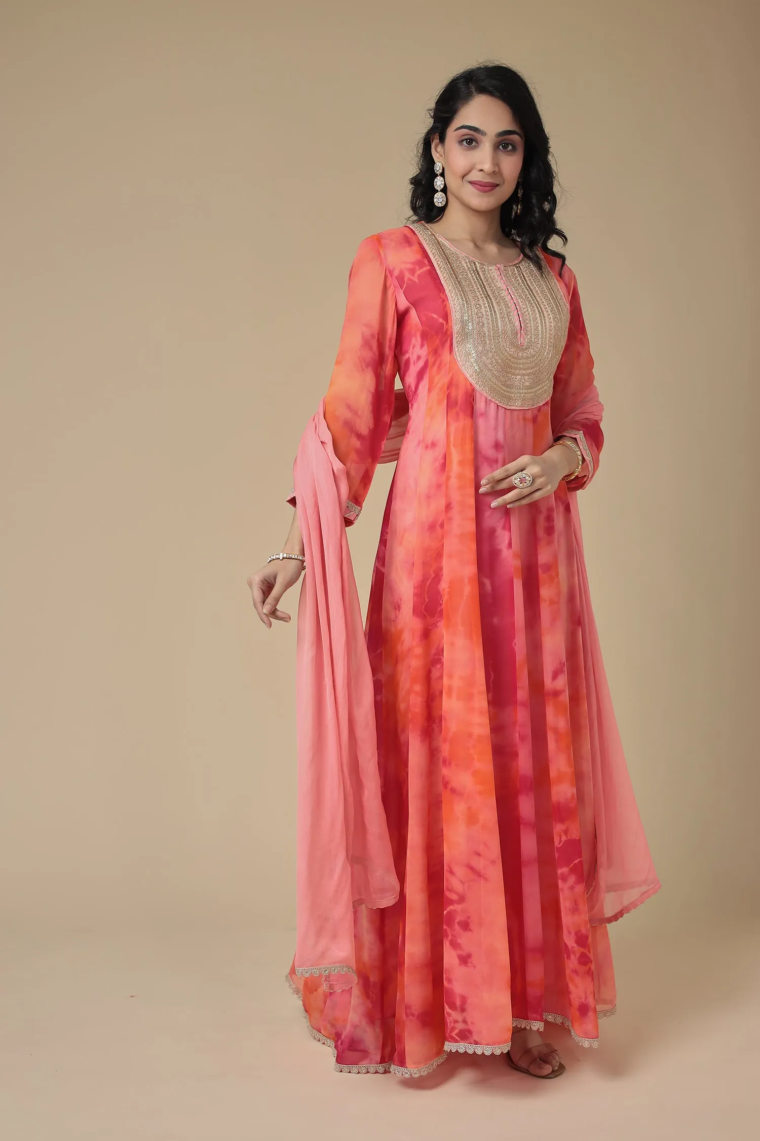 Anarkali Tie & Dye Georgette Suit Embroidered with Dori work