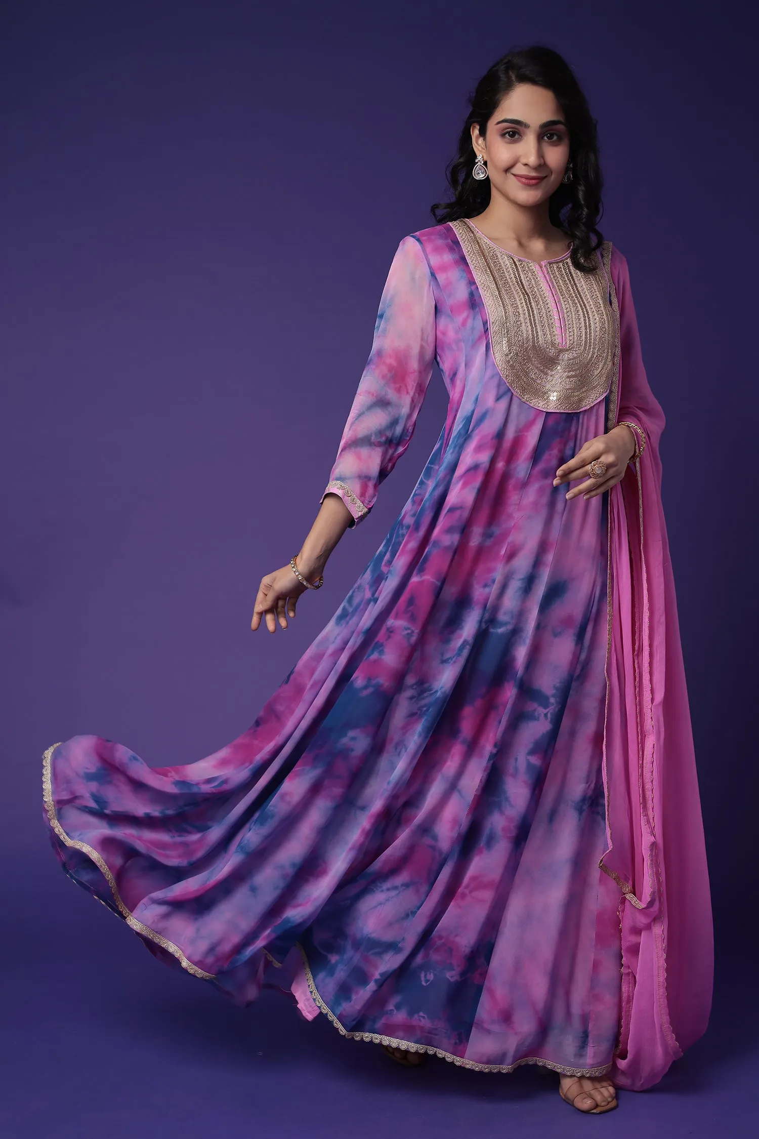 Anarkali Tie & Dye Georgette Suit Embroidered with Dori work