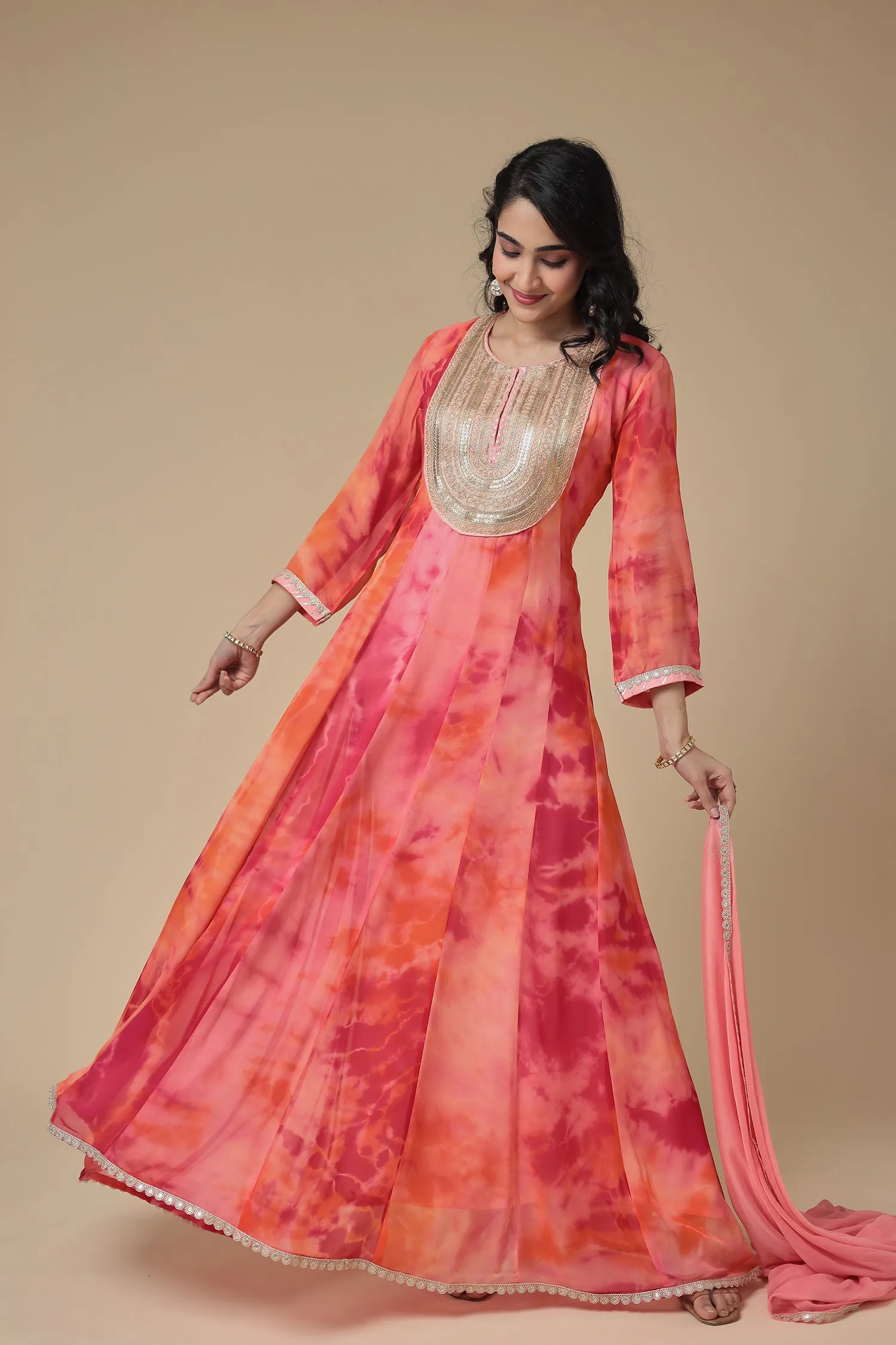 Anarkali Tie & Dye Georgette Suit Embroidered with Dori work