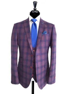 ANTIQUE ROGUE Purple/Blue Check 3 Piece Suit