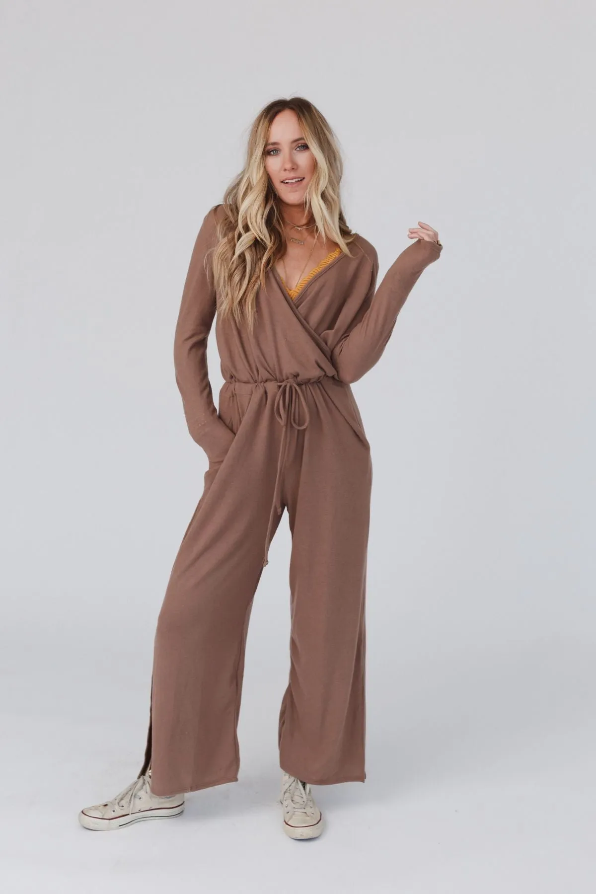 As It Was Cross Front Jumpsuit - Mushroom