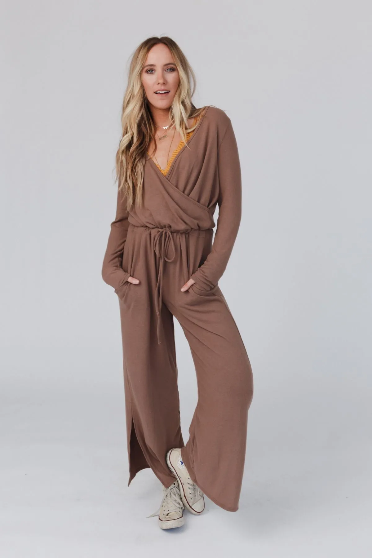 As It Was Cross Front Jumpsuit - Mushroom