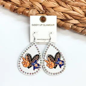 Astros Teardrop Earrings in White with AB Crystals and Peace Sign