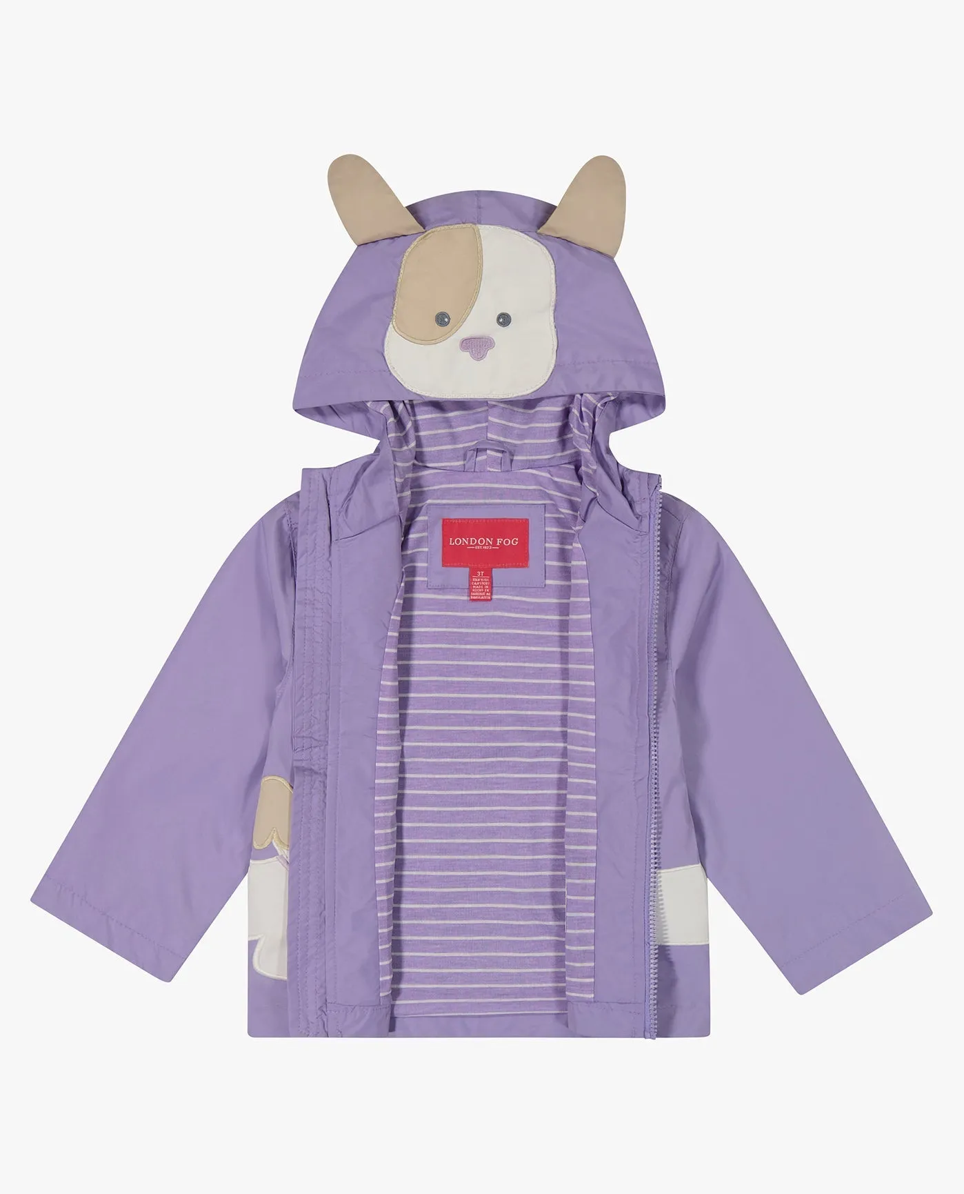 BABY GIRLS PUPPY ZIP FRONT HOODED RAINCOAT