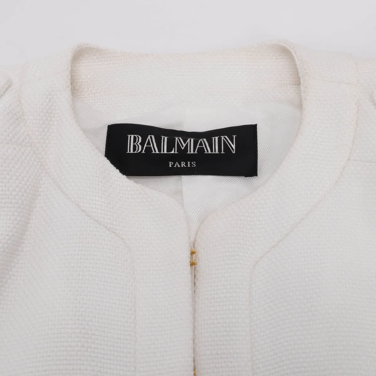 Balmain White Viscose Weave Epaulette Blazer FR 36