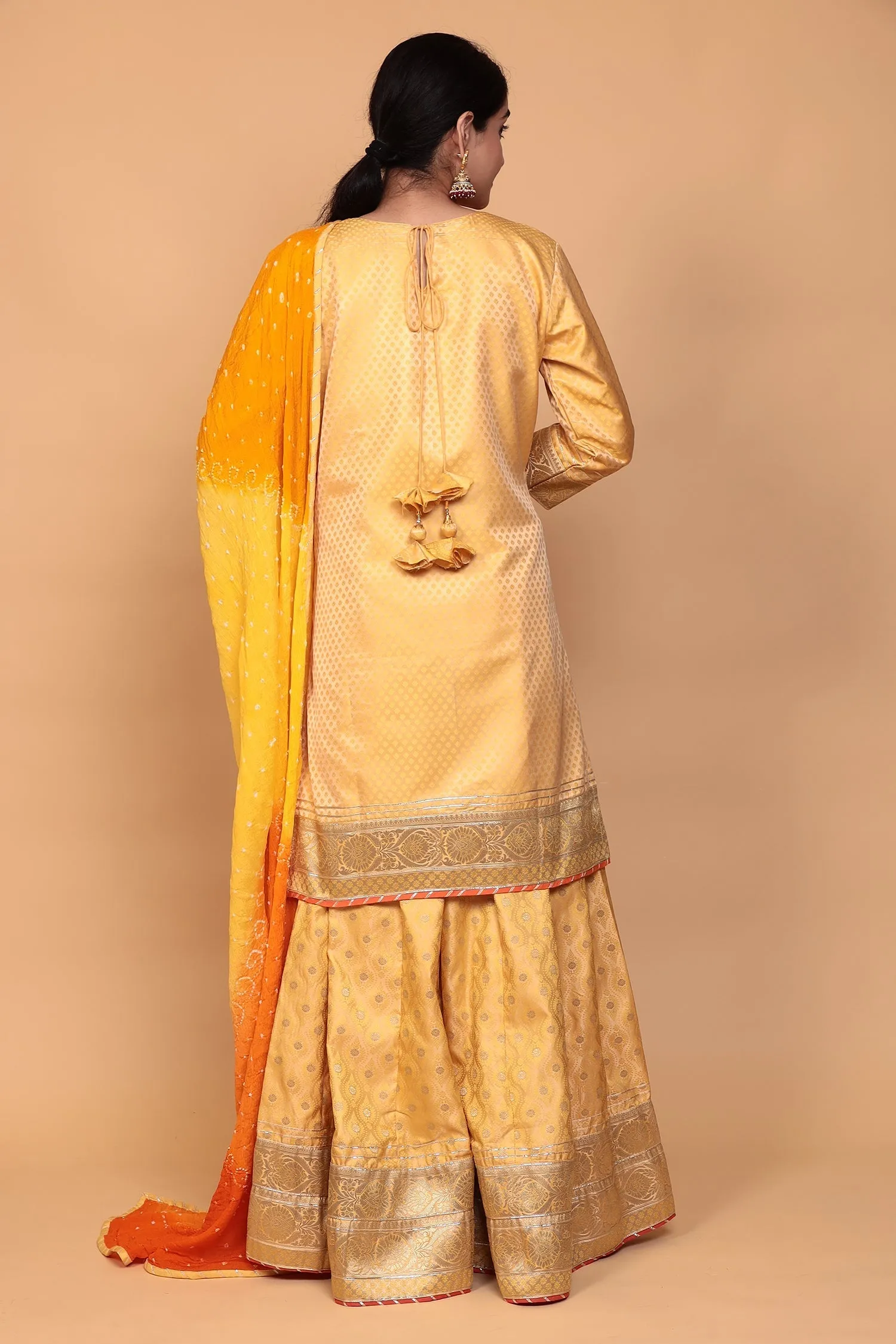 Banarasi Silk Suit with Gota work.