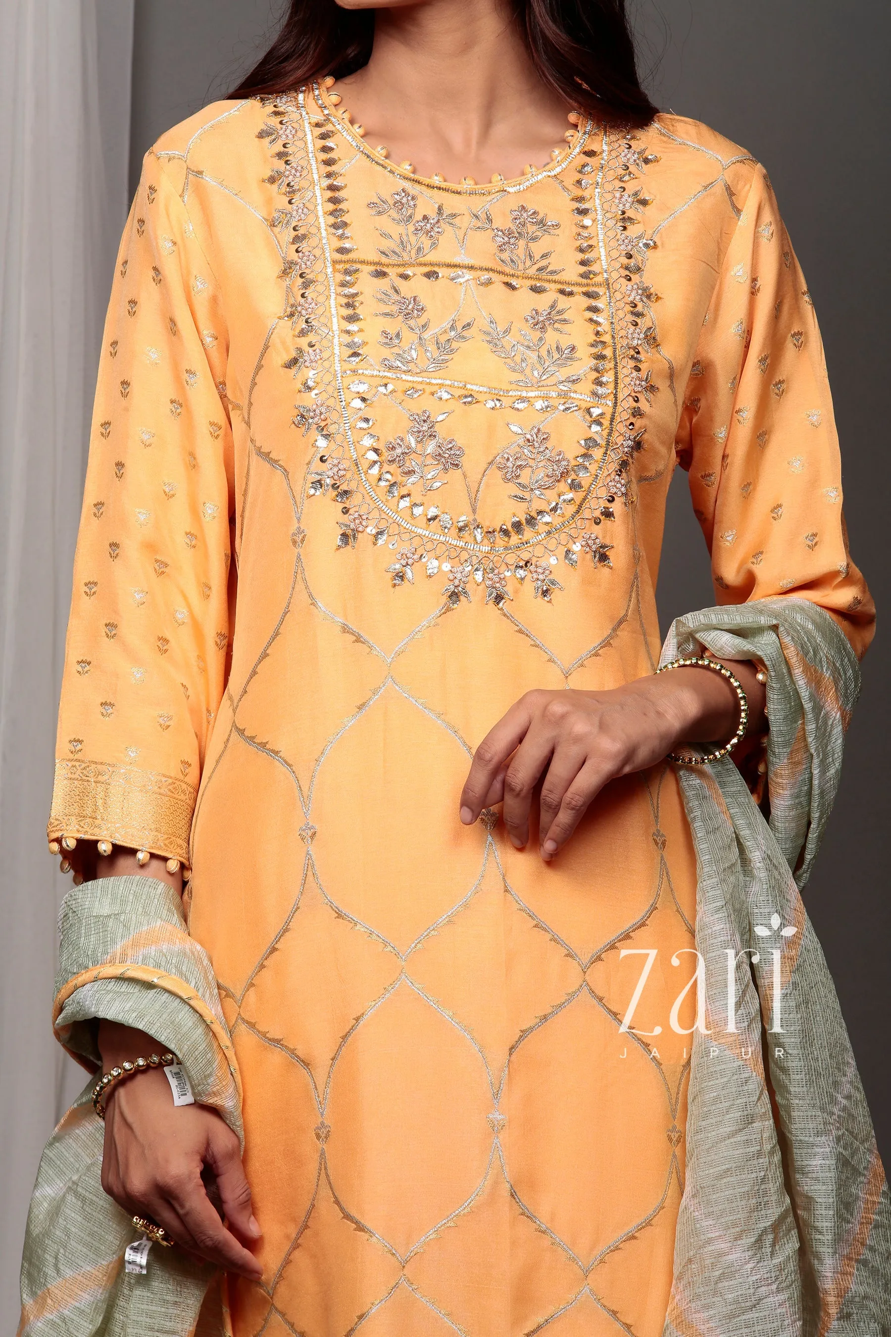 Banarsi Banarasi brocade  Suit with Gota, Gota Patti, Pearl, Sequins, Thread, Zardozi work.