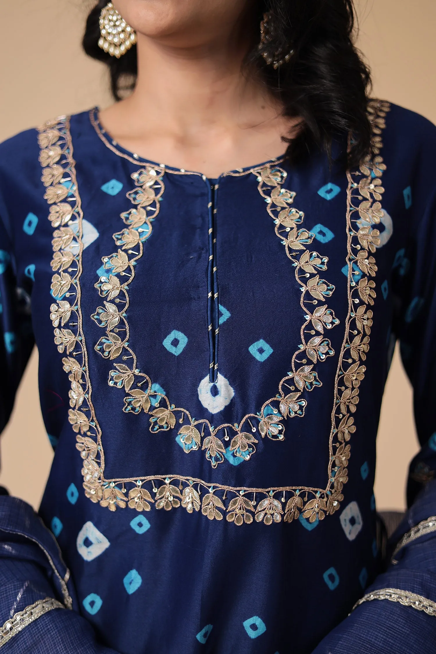 Bandhej Chanderi Silk Suit with Embroidered work