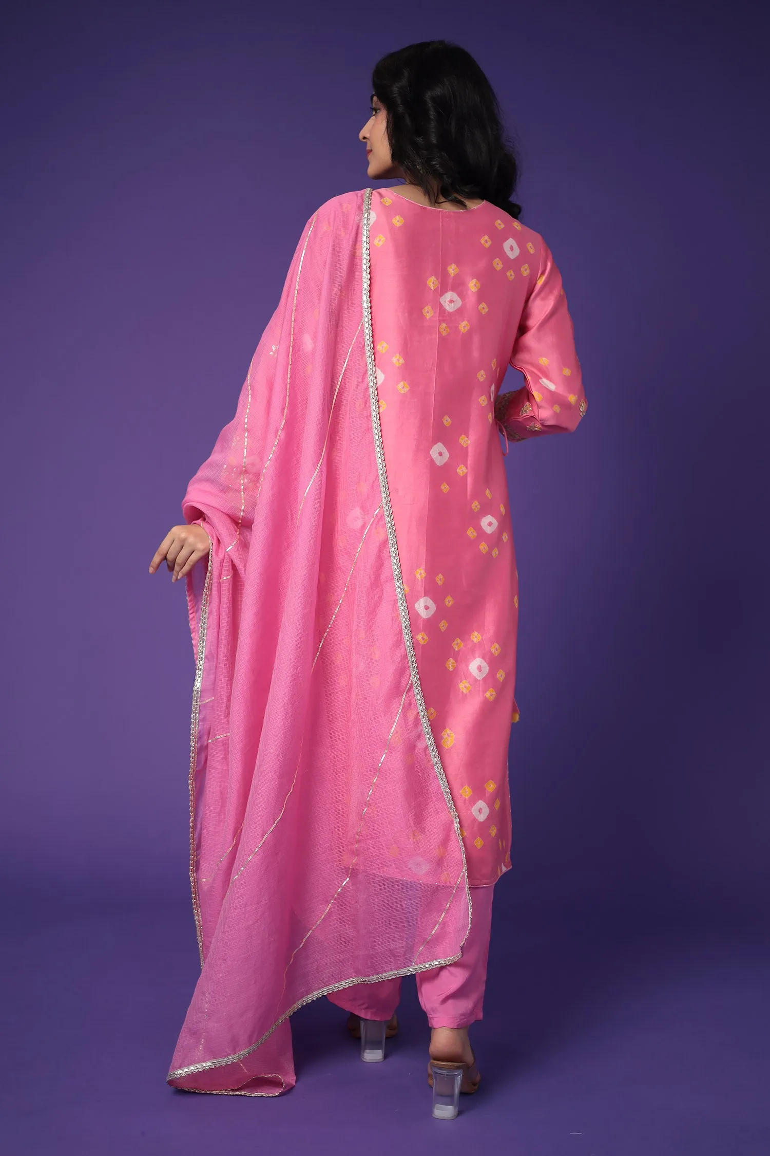 Bandhej Chanderi Silk Suit with Embroidered work