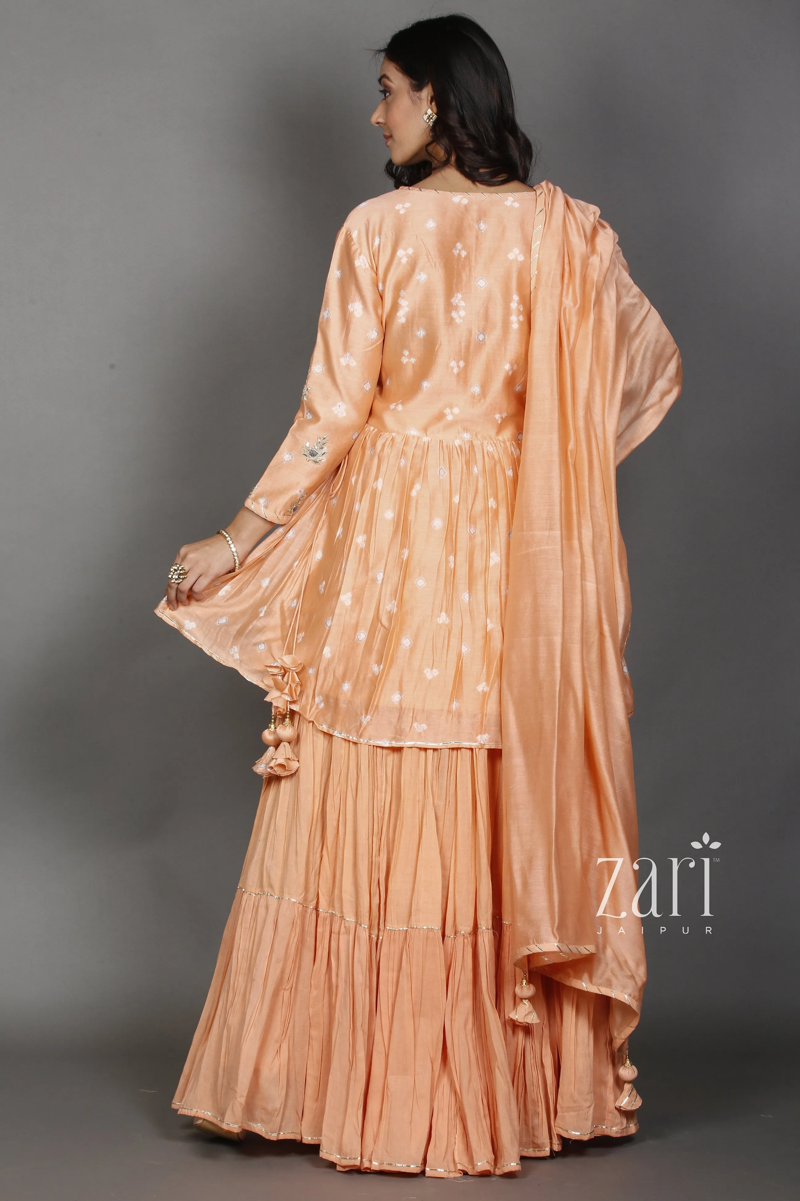 Bandhej Chanderi Suit with Gota Patti, Thread, Zardozi work.