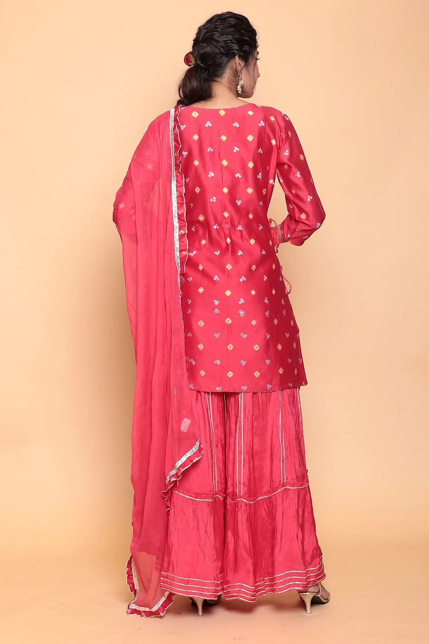 Bandhej Chanderi Suit with Gota Patti work.