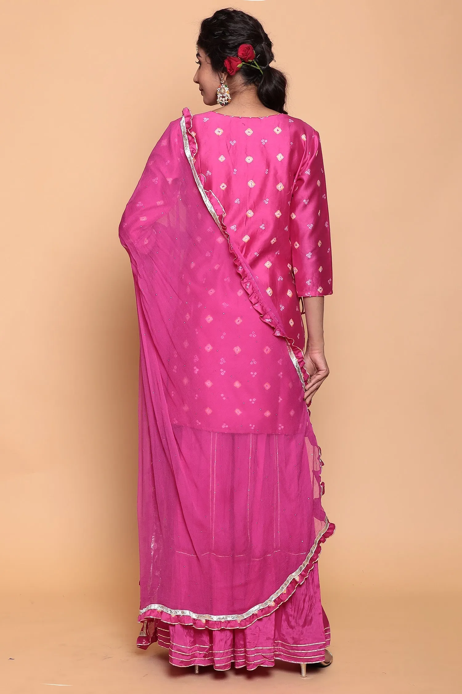 Bandhej Chanderi Suit with Gota Patti work.