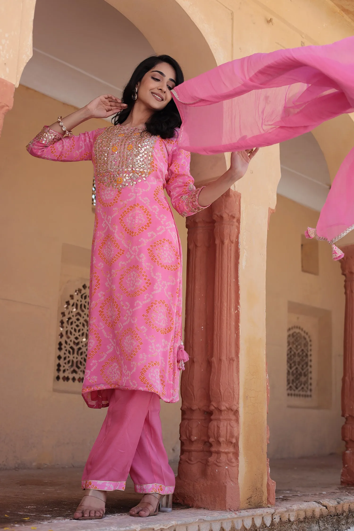 Bandhej Georgette Suit with Gota Patti and Embroidered work