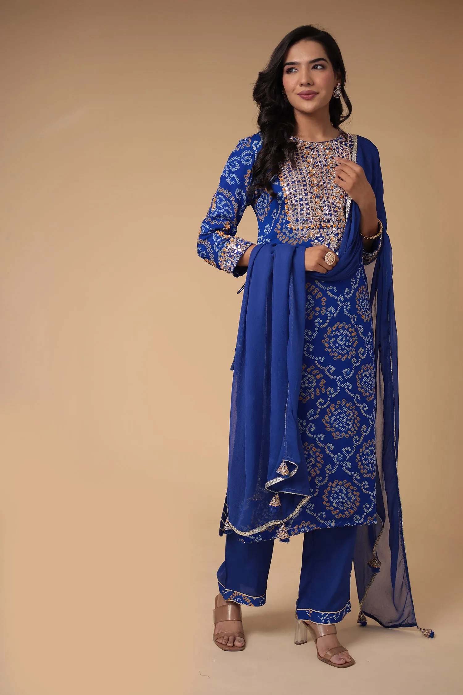 Bandhej Georgette Suit with Gota Patti and Thread work.