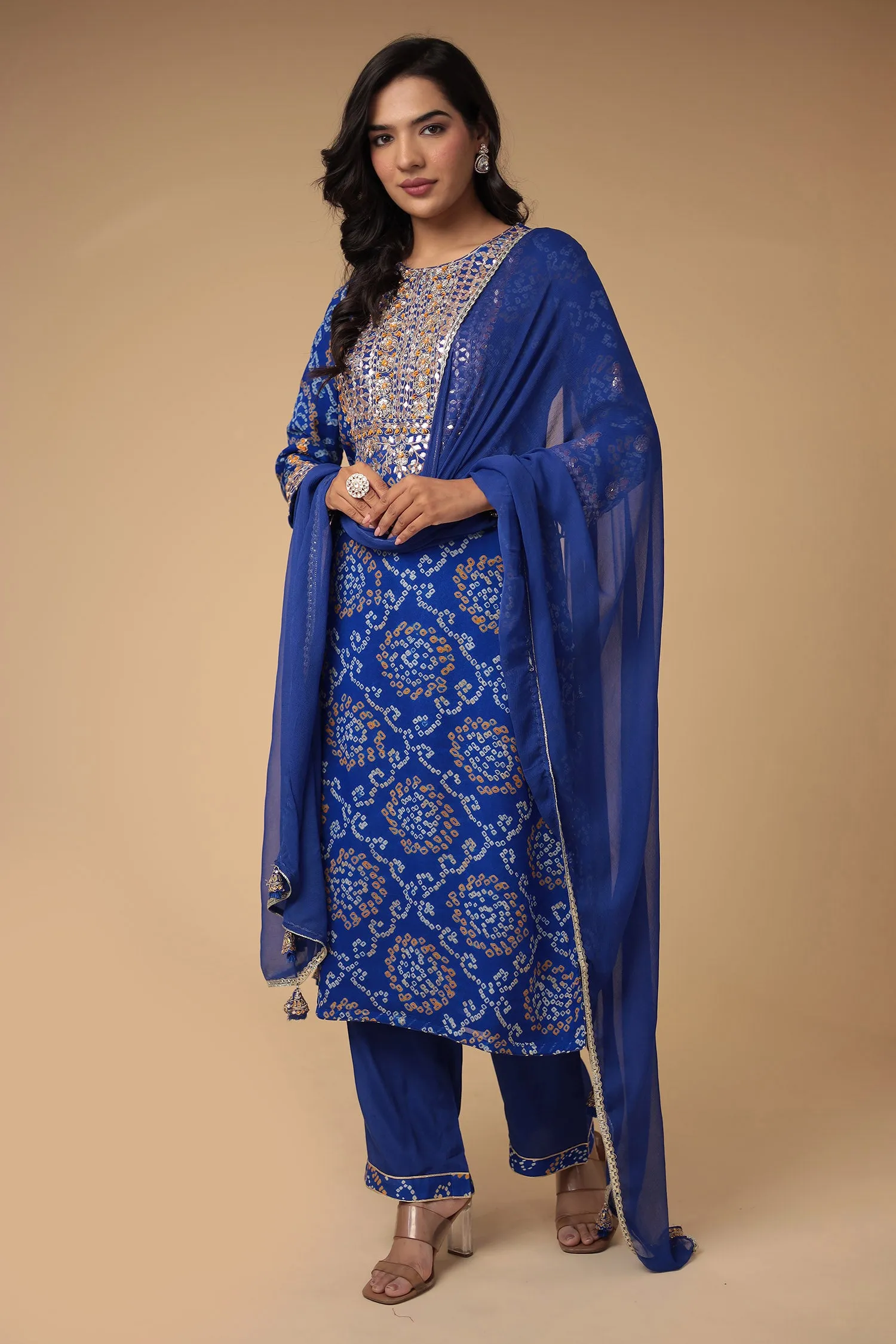 Bandhej Georgette Suit with Gota Patti and Thread work.