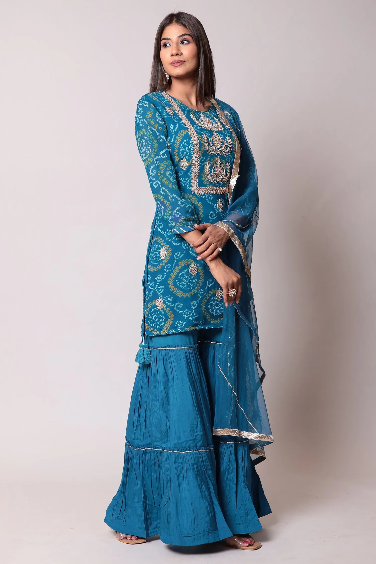 Bandhej Georgette Suit with Gota Patti work.