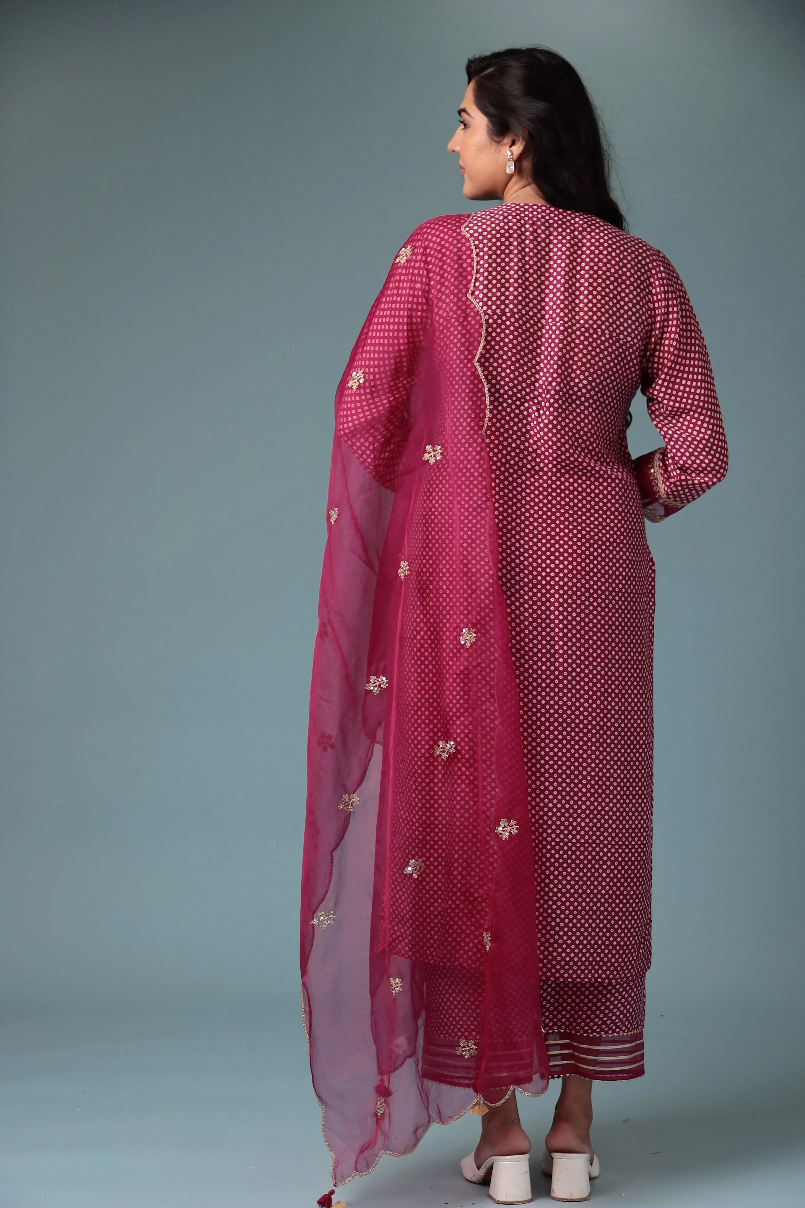 Bandhej Silk Kurta Stitched with Dori work.