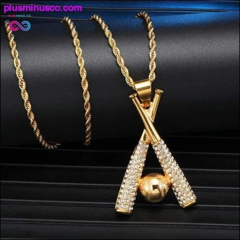 Baseball Bling Iced Out Gold Color Pendants & Necklace, HIP