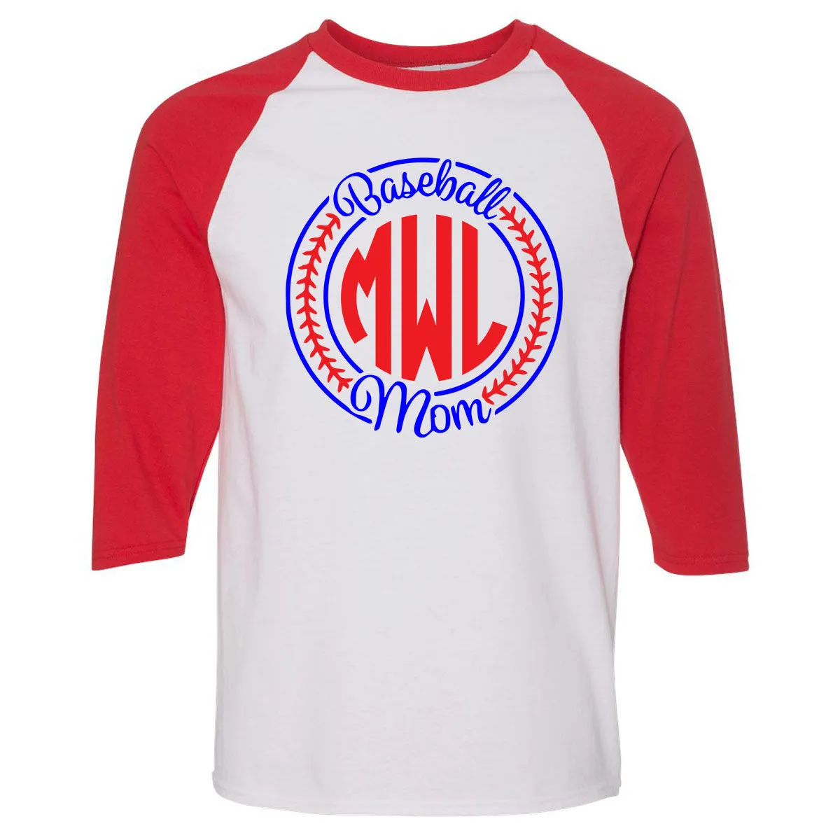 Baseball Mom Monogram - Red/White Raglan