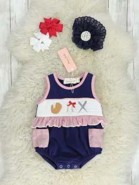 Baseball Smocked Ruffle Bubble