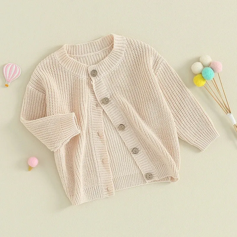 Beige Button Down Baby Girl Deluxe Sweater Cardigan Layette