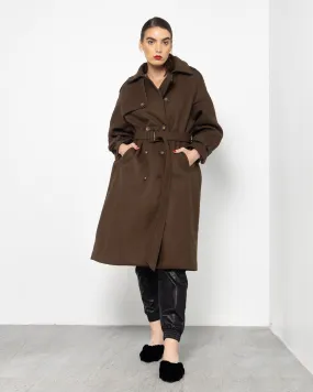 BELTED WAIST BUTTONED BELTED SLEEVES COAT 2008 - كوت