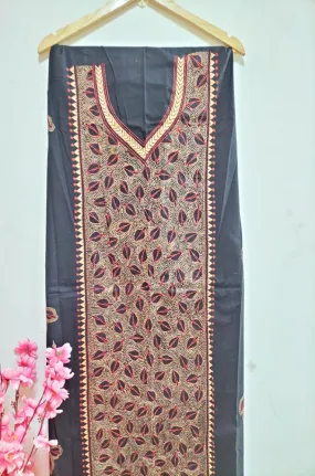 Black Hand Embroidered Kantha Cotton Unstitched Kurti