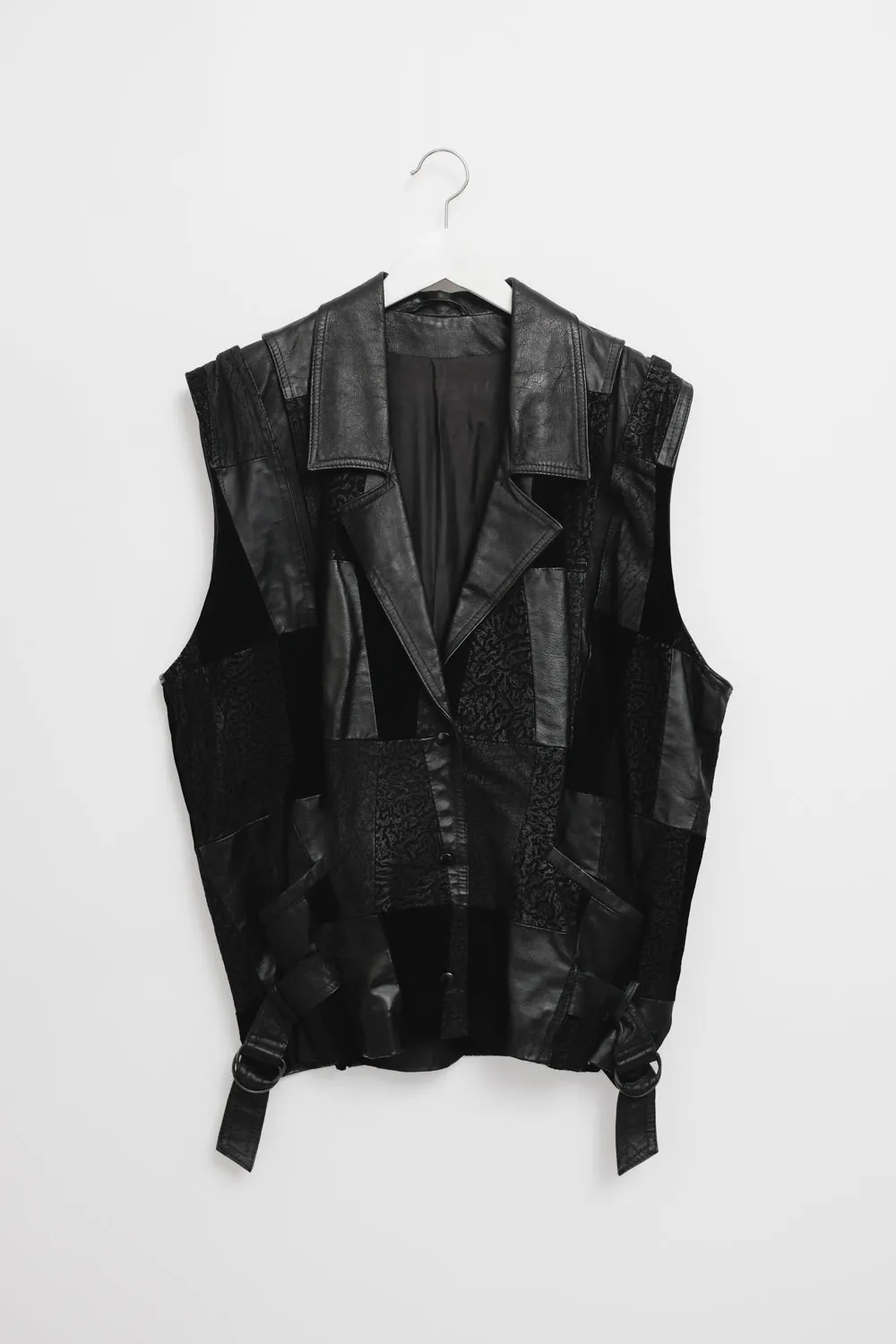 BLACK LEATHER VINTAGE OVERSIZE VEST